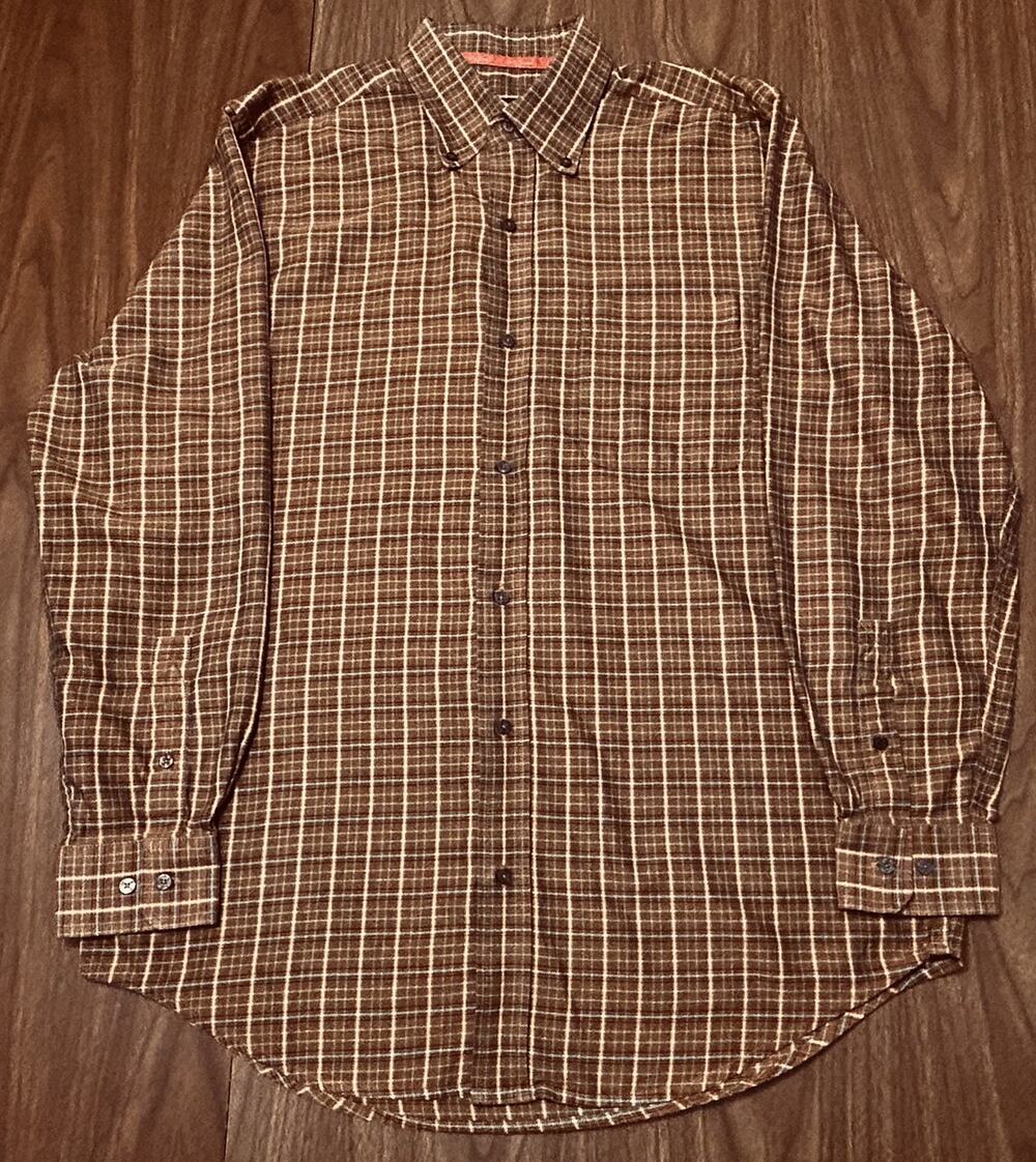 Bobby Jones Brown Plaid Cotton Button-Down Long-Sleeve Shirt, Woven in Italy - M